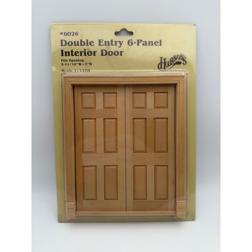 Houseworks 6026 Double Entry 6-Panel Interior Door 1/12 Scale Vintage 1982 Wood